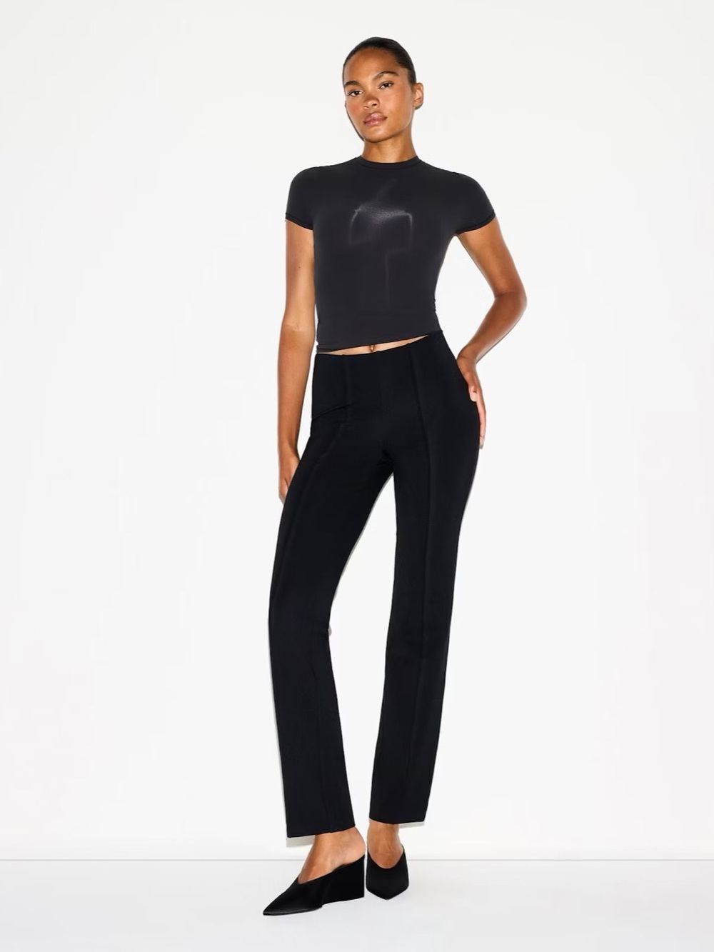NWT Skims Essential Collection High-Waisted Pintuck Straight Leg Pants Black xs